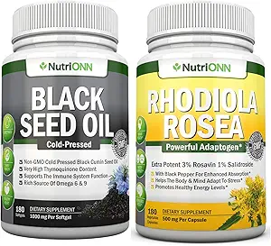 Black Seed Oil Softgels & Rhodiola Rosea Kapseln - Gezielte Vitalität und Immunität Boost