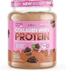 Obvi Collagen Whey Protein Pulver | Post Workout Shake, unterstützt Muskelwachstum, Gesundes Haar, Haut, Nägel, Gelenke, Gut | Multi-Collagen Infused Meal Ersatz | Schokolade Bday Cupcakes, 20 Servierungen