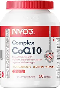 NYO3 CoQ10 120mg mit BioPerine(Black Pepper), Coenzym Q10 mit Vitaminen E, Ultra High Absorption Antioxidans Unterstützung für Herzgesundheit, Glutenfrei, 30 Tage Versorgung