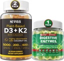 NEVISS Vitamina D3 5000iu & K2, Gummies di calcio e enzimi digestivi Gummies
