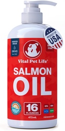 Salmon Oil for Dogs & Cats, Healthy Skin & Coat, Liquid Fish Omega 3, 16 oz | Soft Shiny Glossy Coat, EPA DHA, Immune System & Heart Function Support, Normal Shedding, Supplement for Pets