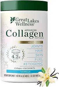 Great Lakes Wellness Keto Boost Advanced Collagen Peptides Powder mit 4.2g MCT - Vanille Flavored - Nutritiously-Rich Non-Dairy Coffee Creamer oder Smoothie Alt - Non-GMO, Kosher - 14.1 oz