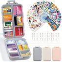 3 Pack 14 Grids Travel Pill Organizer Box mit 415-Pcs Medizin Name Labels - Pocket Daily Pharmacy Case Container Kit - Travel Medication Holder Dispenser für Fish Oil Vitamin Supplement Storage