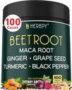 6in1 Beetroot Ergänzung mit Maca Root, Grape Seed, Ginger, Turmeric und Black Pepper für Herzgesundheit & Immununterstützung - 100 Vegan Kapseln