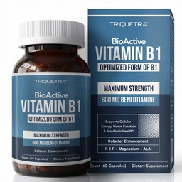 BioActive Vitamin B1 600mg Capsules - Benfotiamine Fat-Soluble Form, Thiamine Supplement for Nerve, Energy & Metabolic Support with Magnesium & Alpha-Lipoic Acid - Maximum Strength, Non-GMO (60ct)