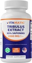 Vitamatic Tribulus Terrestris für Herren - 2000 mg pro Servierung - 95% Saponins - 180 Gemüsekapseln - Made in the USA - Gluten Free & Non-GMO