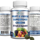 Obst und Gemüse Superfood Greens - 28 Obst und Gemüse inkl. Alfalfa, Gerste Grass, Spirulina, Beet Root, Tart Cherry, Concentrated Natural Antioxidants- 60 Tabletten
