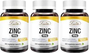 LOVITA Zinc 50mg | Potent Highly-Absorbed Chelat Zink-Ergänzungen, Picolinat & Bisglycinat | Vegan, Glutenfrei, nicht GMO | Für Immun, Antioxidant-Unterstützung & Gesunde Haut | 200 Kapseln (Pack von 3)