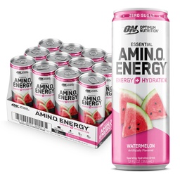 Optimum Nutrition Amino Energy Sparkling Hydration Drink, Elektrolyte, Koffein, Aminosäuren, BCAAs, Sugar Free, Watermelon, 12 Fl Oz, 12 Pack (Packaging May Vary)