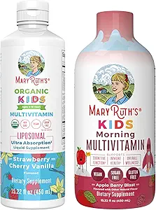 MaryRuth Organics Liquid Multivitamin (Apple Berry) & Liposomal (Strawberry Cherry & Vanilla) für Kinder | Clean Label Project Verified® | Overall Wellness | Vegan, Non-GMO, Gluten Free