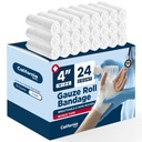 California Basics 24-Pack Gauze Bandage Roll with Tape, 4 Inches x 4 Yards - Soft, Stretchable & Breathable Wrap for Wound Care, First Aid & Medical Supplies - White