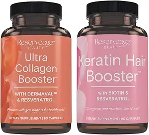 Reserve Ultra Collagen Booster & Keratin Haar Booster - Eigenschaften Dermaval, Biotin & Resveratrol - Unterstützung Haar & Haut - 90 Ultra Collagen Kapseln, 60 Keratin Kapseln