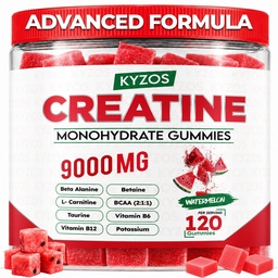 Creatine Monohydrate Gummies 5000mg for Men & Women, Blended BCAA 2:1:1, Beta-Alanine, Taurine & L-Carnitine, Sugar Free Watermelon Flavored, 120 Count