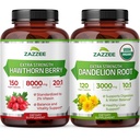 Zazzee Herbal CardioVascu Support Bundle | 10:1 Organic Dandelion Root Capsules & 20:1 Extra Strength Hawthorn Berry Capsules | Non-GMO Vegan & ISO Lab Tested