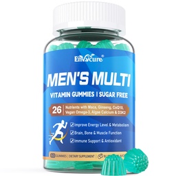 Methylated Multivitamin for Men Gummies, Vegan Omega 3, CoQ10, Zinc Calcium