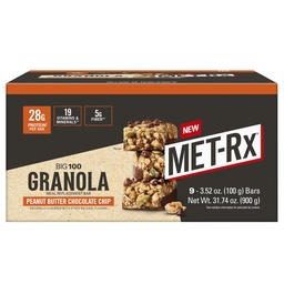 MET-Rx Big 100 Protein Bar, Peanut Butter Chocolate Chip, 28g Protein, 9 Ct