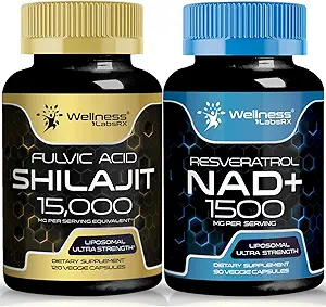 NAD Ergänzung, 1500mg - Liposomal NAD+ Ergänzung mit Resveratrol, NAD Plus Boosting Supplement │Shilajit Reine Himalaya Bio Kapseln mit natürlich gebrauchen Fulvic Säure