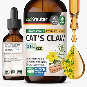 BIO KRAUTER Cats Claw Tincture - Vegan Cat's Claw Supplement - Immununterstützung - Alkohol &amp; Zucker freier Extrakt - Vegan Tropfen 2 Fl.Oz.