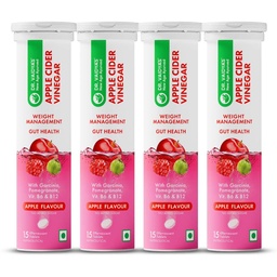 Dr. Vaidya's Apple Cider Vinegar Effervescent Tablets with Garcinia, Pomegranate, Vitamin B6 & B12 | Supports Weight Management, Metabolism, Digestion & Gut Health | Apple Flavour | 15 Tablets , Pack of 4