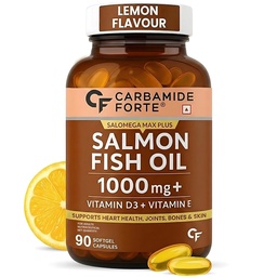 Carbamide Forte Salmon Omega 3 Fish Oil Capsules 1000mg | Salmon Fish Oil Omega 3 Capsule With Vitamin D3 + E For Men & Women | Omega3 Fishoil Supplement For Heart, Joints, Bones & Skin - 90 Softgels