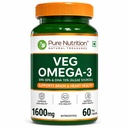 Pure Nutrition Veg Omega-3 from Algae (1600mg), 60 Veg Capsules | EPA & DHA Omega 3 Supplement for Brain Function, Heart Health, Eyes, Joints, Skin & Overall Wellness