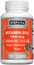 VISPURA Vitamin B12 1000 mcg Methylcobalamin + B6/Folic Acid, 180 Vegan Tabletten, beste Ergänzung zu Energie zu erhöhen, Enhance Mood, Sharpen Focus*, Organic Supplement