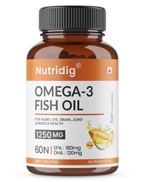 Omega-3 Fish Oil 1250mg | 180mg EPA + 120mg DHA | High-Absorption Formula | Supports Heart, Brain, Eyes, Joints & Skin | 60 Softgels