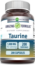 Formules étonnantes Taurine 1000 Mg par portion 200 Capsules Amino Acid Supplement (en anglais seulement) Non-GMO (en anglais seulement)