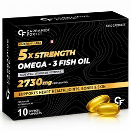 Carbamide Forte 5X Strength Omega 3 Fish Oil Capsules 2730mg | Fish Oil Omega 3 Supplement to Support Overall Health & Skin With Added Aloevera, Vitamin D3, Vitamin E For Men & Women - 10 Softgels