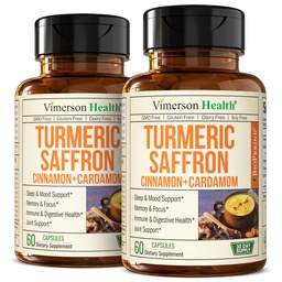 Saffron-Ergänzungen – 89mg Saffron-Extrakt und 1000mg Tumeric Blend – Kurkuma-Ergänzung mit Ceylon Cinnamon und Cardamom für Stimmung, Gedächtnis und Augengesundheit – Gemeinsame Ergänzungen für Frauen & Männer – 2 Pack