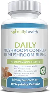 Tägliche Gesundheit 10 Pilzmischung Complex 60 Kapseln Cordyceps, Reishi, Shiitake, Lions Mane, Maitake, Türkei Tail, Chaga, Agaricus, Weißer Knopf, Schwarzer Pilz, Vegan freundlich (1 Monat Versorgung)