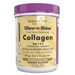 HealthyHey Skin Glow-n-Shine® Collagen Powder 200g | Hydrolysed Collagen for Women and Men with Hyaluronic Acid, Biotin and Vitamin C for Healthy Skin, Hair and Nails - (Orange, 200gm)