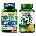 Vlado’s Himalayan Organics Glucosamine Chondroitin MSM Tablets 120 Veg Tab + Liposomal Coenzyme Q10 | CoQ10 Supplement 300mg+ with Magnesium, Vitamin B9 & B12, D-Chiro-Inositol,Garlic, 30 Capsules