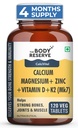 The Body Reserve Calcium, Magnesium, Zinc with Vitamin K2, MK7 & B12 – 120 Tablets for Bone & Joint Health (4-Month Pack)