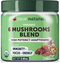 Yuve 6 Bio Pilz-Extrakt-Pulver - Magische Mischung aus Reishi, Chaga, Lions Maine, Maitake, Cordyceps - Zu Tee, Kaffee, Glatteien - Energieunterstützung & Immunabwehr - 2.82oz
