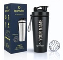 Speedex YouFit Customized Stainless Steel Gym Shaker Bottle 750ml with Mixing Ball, Leakproof Flip Cap, Wide Mouth, Measurement Markings, Personalized Name/Logo Metal Protein Shaker – Black