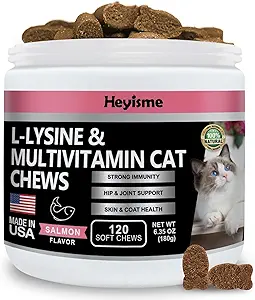 Lysine-Ergänzung für Katzen, Cat Treats für Niesen und Runny Nose, kalt, Katze Immununterstützung, Augenfunktion und Atmungsgesundheit, L-Lysine Katze Vitamine für Katzen (120 Pillen, Lachs)