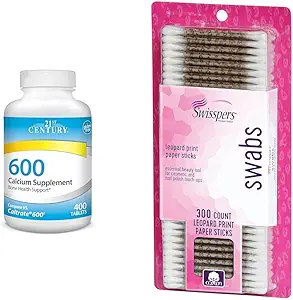 Kalziumergänzung aus dem 21. Jahrhundert, 600 mg Tabletten, 400 Count & Swisspers Premium Cotton Swabs, 300 Count Pack