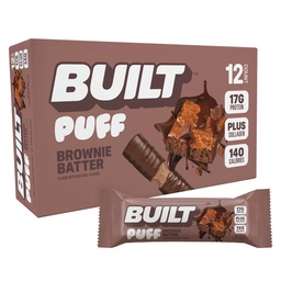 Erbaute Bar, Puff Protein Bars, Brownie Batter Puff, 17g Protein Snacks, On-The-Go Bars, Nur 140 Kalorien, 6g Zucker, Kollagen, Glutenfrei, 12 Zähler