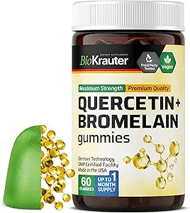 BIO KRAUTER Quercetin mit Bromelain Gummies - 1000 mg Mix - 60 Vegan Chews - Quercetin Gummies - Vegan Immununterstützung - Quelle von Antioxidantien - Gelatinefreie Formel