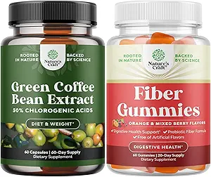 Bundle di puro chicco di caffè verde estratto con 50% acido clorogenico per la salute del cuore antiossidante messa a fuoco mentale e gommie di fibra di gusto con radice di chicory solubile prebiotico per il supporto digestivo di immunità