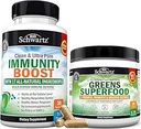 Super Greens Pulver mit Probiotika Präbiotika und Verdauungsenzyme (30 Portionen) Plus 17 in 1 Immununterstützungsergänzung mit Antioxidantien (1 Monat Versorgung)