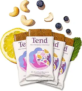 Tend Daily Best Prenatal Vitamin Bar, Hergestellt mit organischen Zutaten für schwangere & Postpartum Mütter, Inklusive DHA, Vitamin D, B, Choline, Folate - Lemon Berry (4ct)
