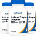 Nutricost Lactase Enzyme Complex 3.000 FCC ALU, 120 Veggie Kapseln - Non-GMO, Glutenfrei, 120 Portionen (3 Flaschen)