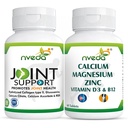 Nveda Joint Support & Calcium Tablets Combo Pack | Glucosamine, Collagen Type 2, Calcium, Magnesium, Zinc, Vitamin D3 & B12 | Joint Pain Relief, Bone Strength & Arthritis Support Supplement for Men & Women | 60 Tablets Each