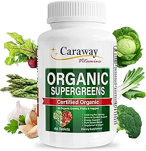 Bio Superfoods Vitamine Super Greens Complex von Caraway Vitamine 1,350 mg pro Portion 28 Früchte Gemüse Grüne 60 Graf Tabletten Non-GMO Natürlich für Männer & Frauen