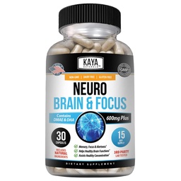 Kaya Naturals - Neuro Gehirn für Memory & Focus - Nootropic Energy Capsule - Nootropic Brain Support Supplement - Fokus & Konzentration & Lerngenauigkeit - Kognitive Funktion - 30 Count