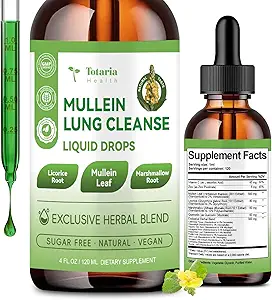 Mullein Tropfen für Lungen mit Licorice, Marshmallow Root, Chlorophyll, 4 FL.OZ Sugar Free Mullein Tropfen für Lung Detox, Respiratory & Immune Wellness, Lung & Bronchial Cleanse für Raucher, Kein Alkohol