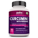 Zenith Nutrition Curcumin Plus with Piperine 500 mg - 60 Veg Capsules | Immunity Support I Supports Joint Health & Flexibility | Anti-Inflammatory Support