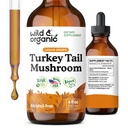 Wild & Organic Turkey Tail Mushroom Tincture - Immununterstützung Tropfen mit Türkei Tail Extract - Liquid Mushroom Supplement for Gut Support - Vegan, Zucker & Alkoholfrei - 4 fl oz
